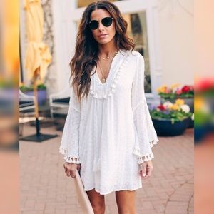 Vici Boho White Tasseled Dress by Olivaceous NWOT